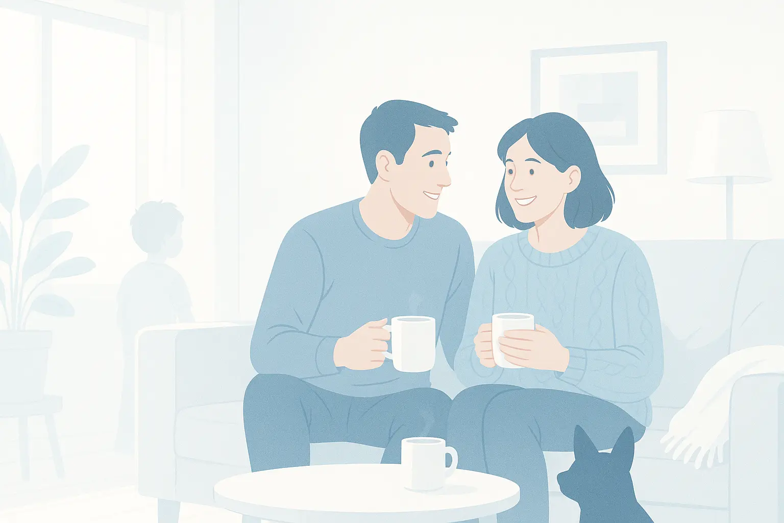 Happy couple in their dry and comfortable basement after Cornerstone's waterproofing services